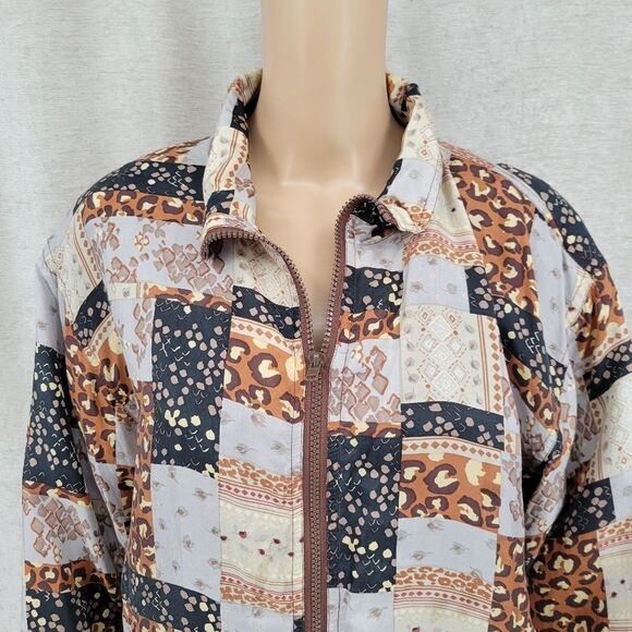 Xposure Silk Vintage Bomber Jacket Mixed Print Leopard Patchwork Women's Medium - Picture 2 of 8